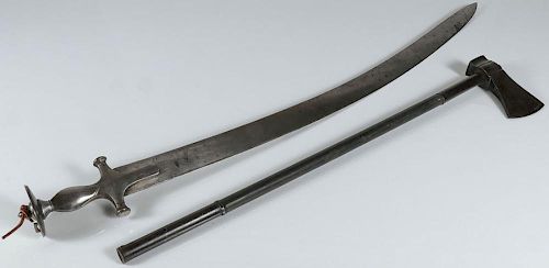 A MUGHAL STYLE TULARE-TEGHA SWORD AND PERSIAN AX
