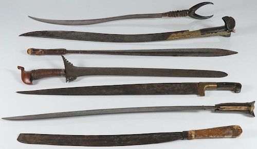 A GROUP OF SEVEN EDGED WEAPONS, 19TH CENTURY