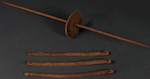 A HOPI SPINDLE STICK AND APACHE GAMBLING STICKS