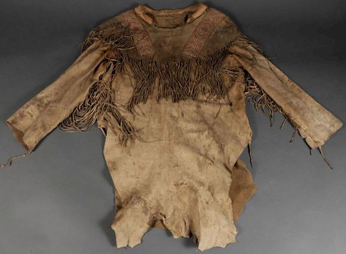 PAIR OF FRINGED HIDE SHIRTS, PROBABLY 20TH C.