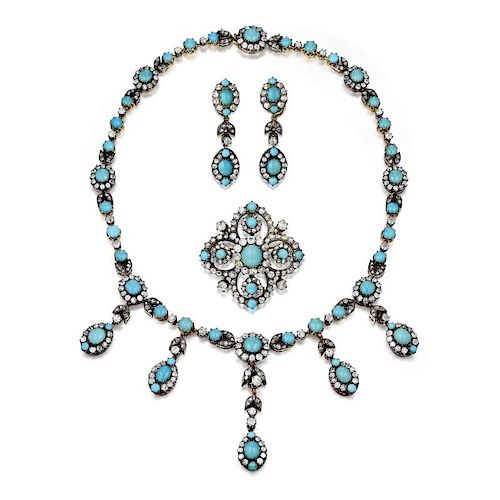Antique Turquoise and Diamond Convertible Set, French