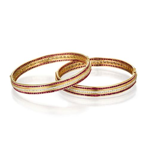 A Pair of Ruby and Diamond Bangles