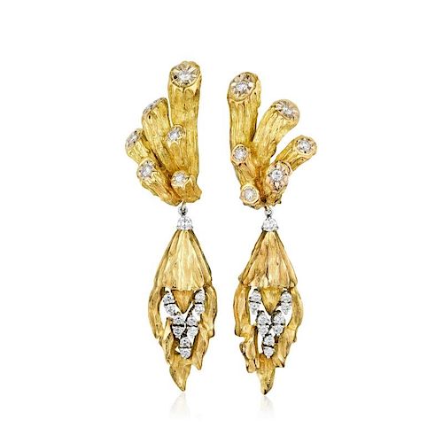 Diamond and Gold Pendant Earrings