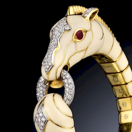 David Webb Diamond and Ruby Horse Bracelet