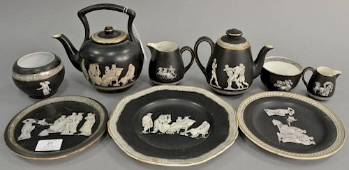 Nine piece Fenton and Pratt Old Greek tea set group to include teapot (ht