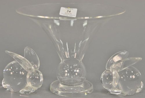 Three piece Steuben lot including compote (ht. 7 in., dia. 8 3/4 in.) and two rabbits (ht. 3 1/2 in.).  Provenance: From the 