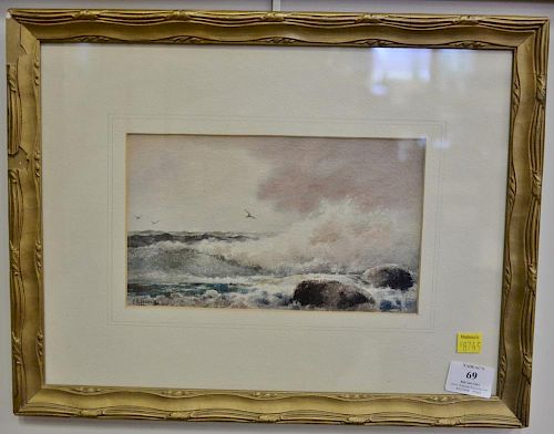 Charles Russell Loomis (1857-1936), watercolor on paper, crashing waves on shore, signed lower left: C.R. Loomis, sight size 