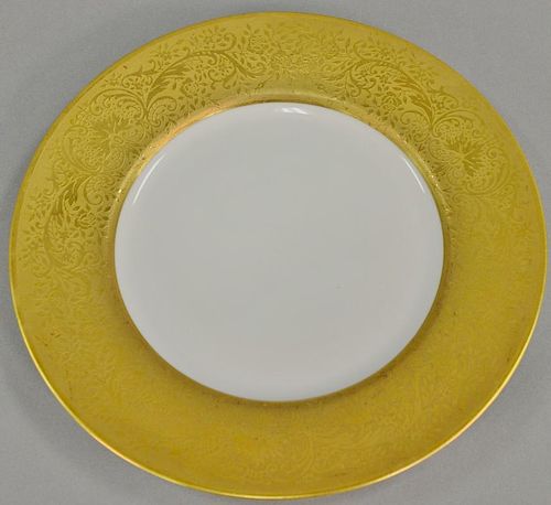 Set of twelve Czechoslovakia Epiag porcelain dinner plates with gold rim and bottom. dia. 10 1/2 in.   Provenance: The Estate