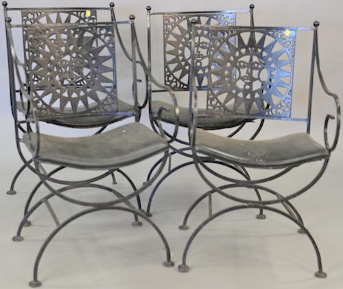 Set of four iron armchairs.  Provenance: From the Estate of Faith K. Tiberio of Sherborn, Massachusetts