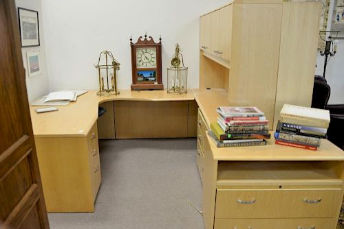 Contemporary computer desk with two bookcases (wd. 35 in., lateral file cabinet, and upper cabinets. ht. 69 in., measurement 