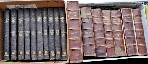 Forty-eight leather bound books to include three sets: "Harper's Magazine" published by Harper's Brothers (15), "The Pageant 