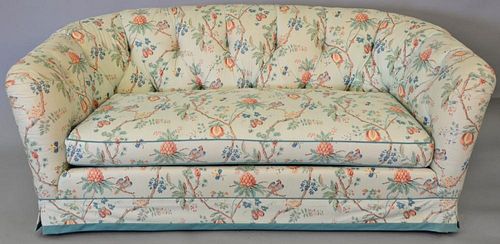 Upholstered sofa with tufted upholstered back. lg. 75in.   Provenance: The Estate of Thomas F Hodgman of Fairfield, Connectic