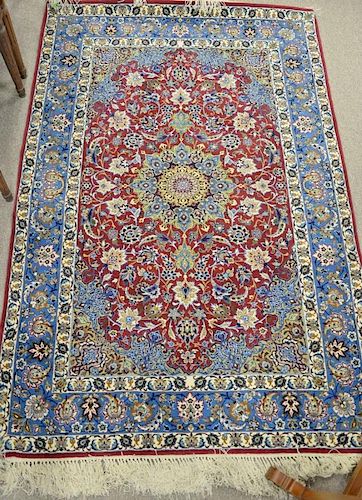 Silk Oriental throw rug. 3'8" x 5'6"