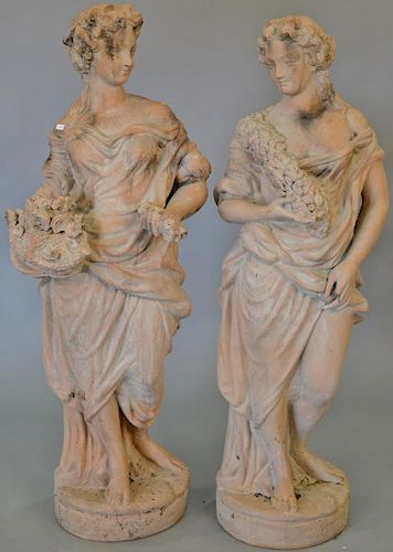 Pair of earthenware female figures. ht. 48 in. & 49 in.  Provenance: From the Estate of Faith K. Tiberio of Sherborn, Massach