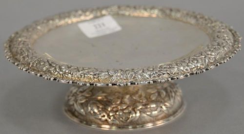 Tiffany silver soldered repousse footed compote marked Tiffany & Co. makers silver soldered 5816 85. ht. 2 3/4in., dia. 9in. 