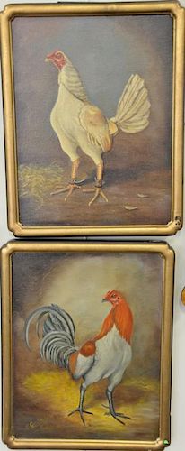 E. Garden, pair of oil on canvas paintings, "Chickens", signed E. Gardon, 18" x 14".