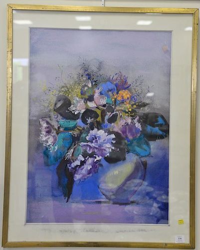 Ian Woodner (1903-1990), mixed media postel, still life vase of flowers, signed lower left: Ian Woodner, sight size: 30" x 22