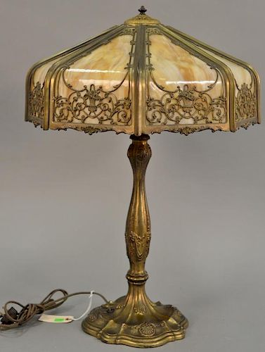 Wilkinson lamp with caramel slag glass panels. ht. 26 in.