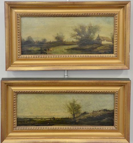 After Jean-Baptiste-Camille Corot (1796-1875), pair of oil on board country landscape paintings, marked lower right: Corot, 4