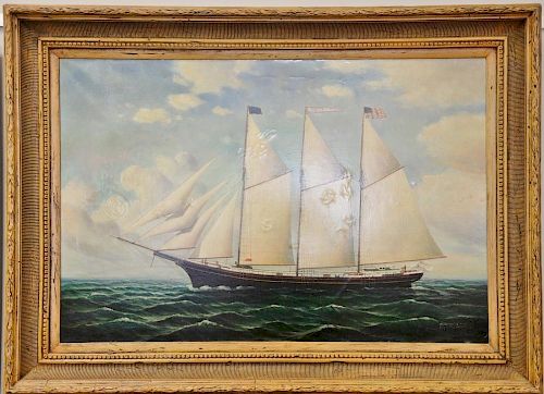 D. Tayler (American 20th Century), oil on canvas, American Schooner, signed lower right: D. Tayler, 25" x 37".