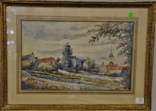 French town landscape, watercolor on paper, signed bottom center illegibly, having Hanover Square Gallery receipt and label. 