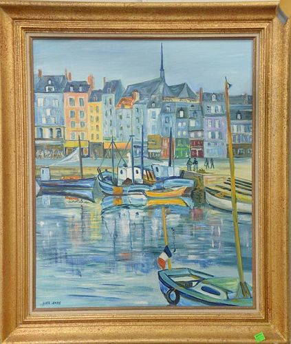 Yves Lange (20th century), oil on canvas, boats at harbor, signed lower right: Yves Lange, 24" x 20".   Provenance: The Estat