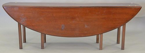 Mahogany Irish wake style drop leaf table, ht. 30 in., top closed: 17" x 92", top open: 57" x 92".  Provenance: From the Esta
