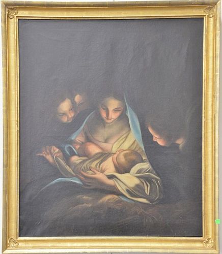 19th century oil on canvas Madonna and child, unsigned, 35" x 30".   Provenance: The Estate of Thomas F Hodgman of Fairfield,