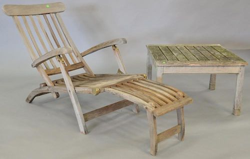 Teak two piece lot to include lounge chair (lg. 56 in.) and small table (top: 28" x 28").
