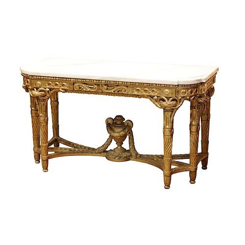 Fine Quality Large Early to Mid 19th Century Louis XVI style Carved and Gilt Wood Console with Heav