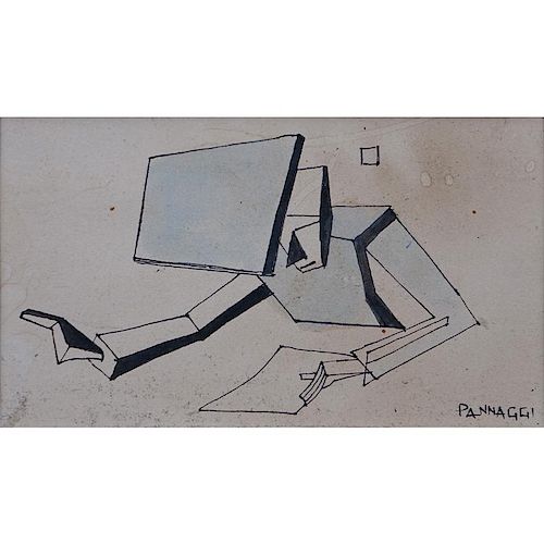 Ivo Pannaggi, Italian (1901 - 1981) Ink and watercolor on paper laid down on paper "Abstract Male F