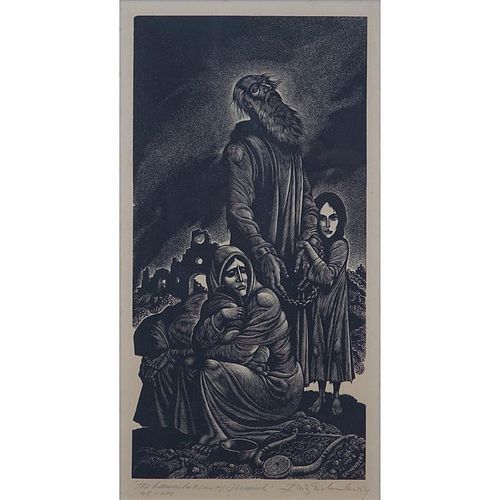 Fritz Eichenberg, German (1901-1990) Wood engraving "The Lamentations of Jeremiah". Signed, titled