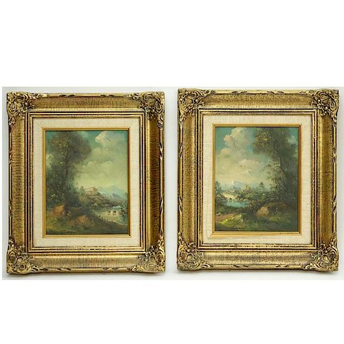 Pair of 20th Century Oil on Canvas, Landscape Scenes, Signed Lower Left. Good condition. Canvas mea