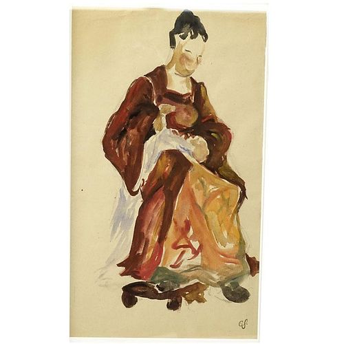 Carl Sprinchorn, American/Swedish (1887 - 1971) Pencil and watercolor on manila paper "Seated Woman
