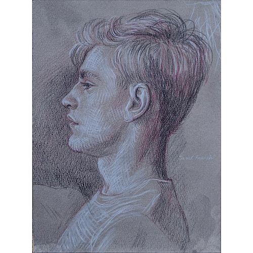 Jared French, American  (1905 - 1987) "Portrait Study" Colored Crayon and Ink on Paper, Signed Cent