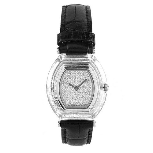 Lady's Vintage Swarovski Crystal and Stainless Steel Quartz Movement Watch with Pave Dial and Leath