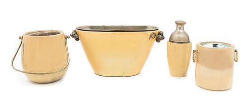 Art Deco, 1930s, a group of four lacquered goatskin bar articles, comprising an ice bucket, shaker and two wine coolers