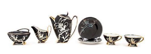 Art Deco, Germany, a coffee service, comprising a coffee pot, creamer, sugar dish and two cups with saucers