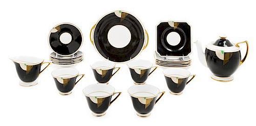 Art Deco, Royal Doulton, 1930s, a Tango pattern service, comprising a tea pot, 6 cups and saucers, 6 desert plates, a tray an