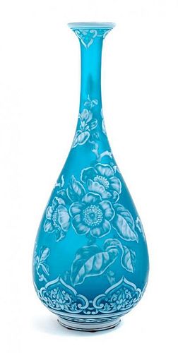 * Stevens & Williams, LATE 19TH CENTURY, a cameo glass vase, of bottle form with floral decoration and arabesque borders