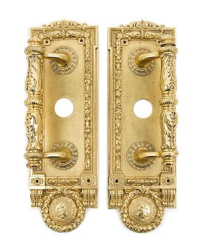 Yale & Towne Mfg. Co., EARLY 20TH CENTURY, a pair of door pulls, decorated with the seal for Cook County, Illinois