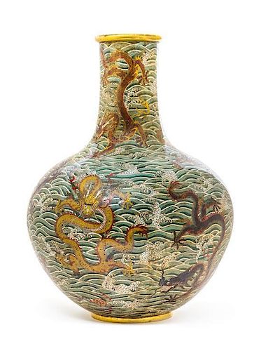 A Large Cloisonne Enamel and Gilt Bronze Dragon Vase, Height 24 5/8 inches.