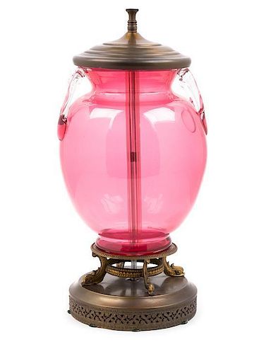 Steuben, 20TH CENTURY, a glass urn form vase, mounted as lamp