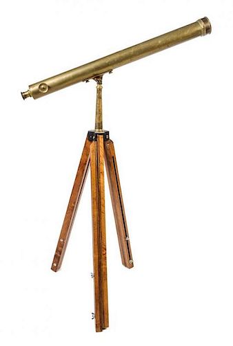 * An English Brass Telescope on Stand Length of tube 38 1/2 inches.