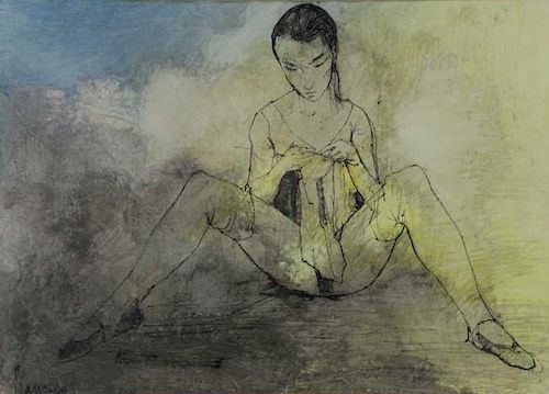 JANSEM, Jean. Ink & Watercolor on Paper. Dancer