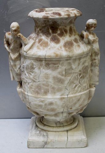 Antique Alabaster Urn with Figural Carving
