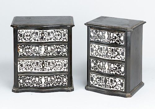 Pair of Ebony and Ivory miniature commodes in baroque manner