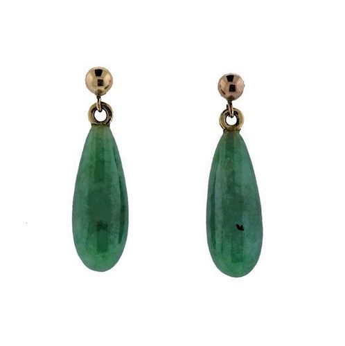 14K Gold Jade Drop Earrings