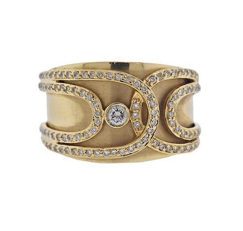 14K Gold Diamond Wide Band Ring