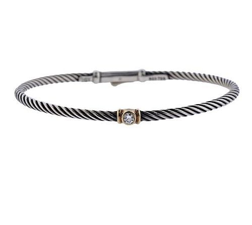 David Yurman Sterling 18K Gold Diamond Cable Bracelet